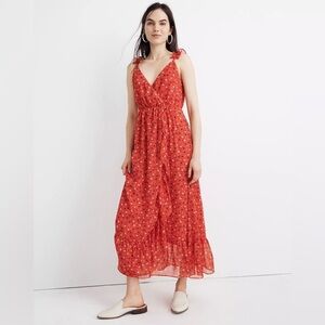 Madewell Ruffle Strap Wrap Dress in Metallic Striped Prairie Posies, size 6. NWT